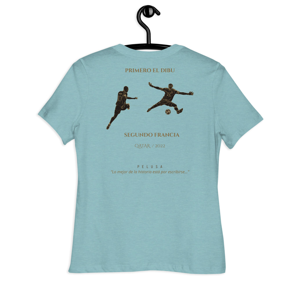 Camiseta mujer celeste inspirada en la final del Mundial Qatar 2022, trasera