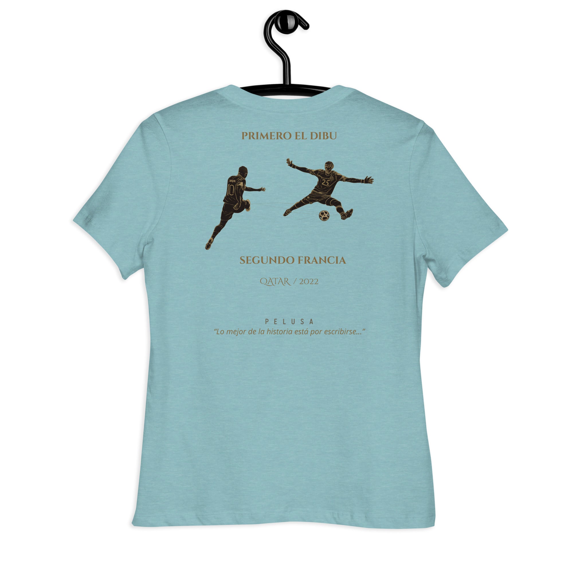 Camiseta mujer celeste inspirada en la final del Mundial Qatar 2022, trasera