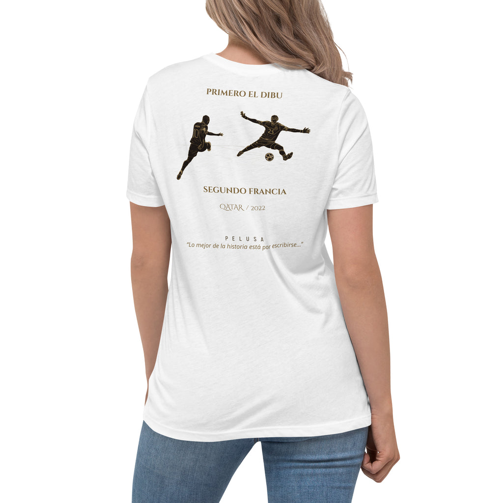 Camiseta mujer blanca inspirada en la final del Mundial Qatar 2022, look espalda