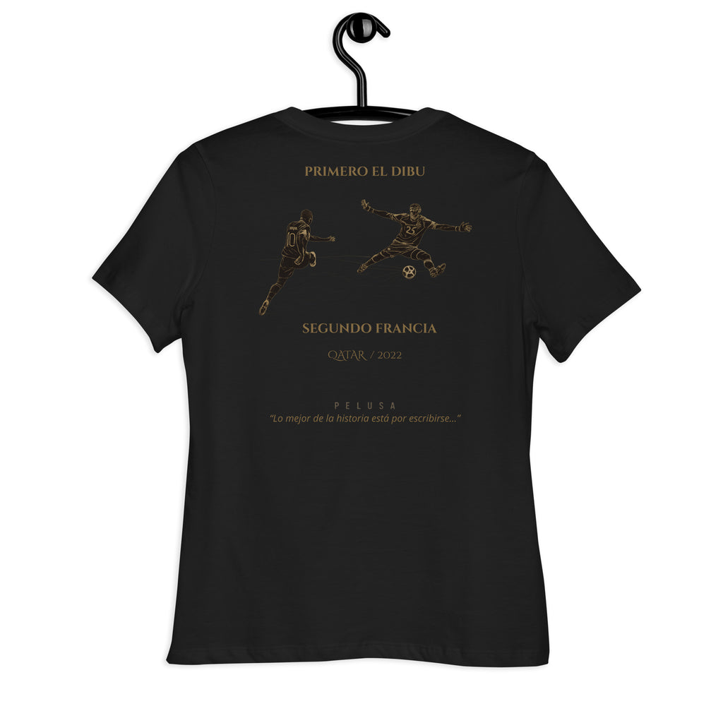 Camiseta mujer negra inspirada en la final del Mundial Qatar 2022, espalda 