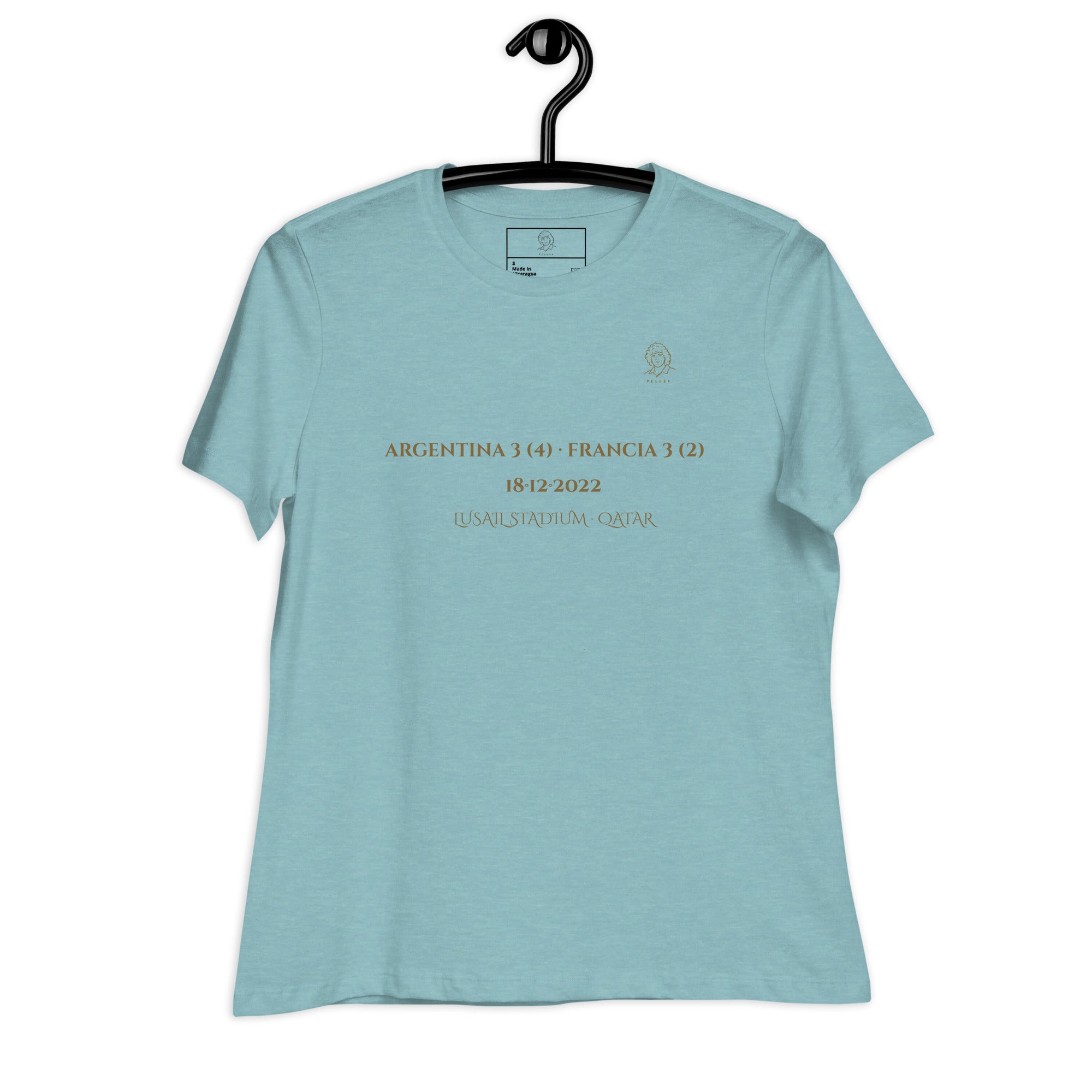 Camiseta mujer celeste inspirada en la final del Mundial Qatar 2022, frontal