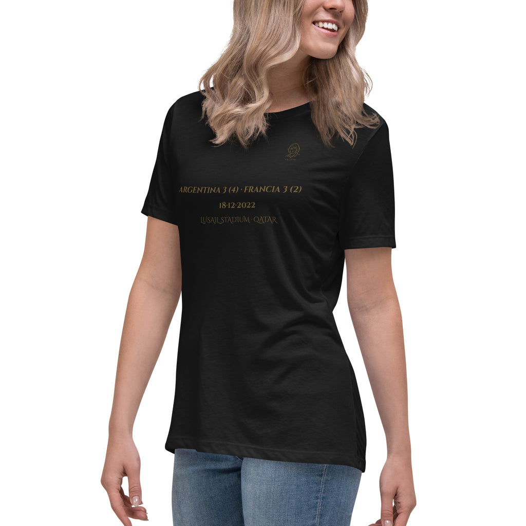 Camiseta mujer negra inspirada en la final del Mundial Qatar 2022,  look frontal
