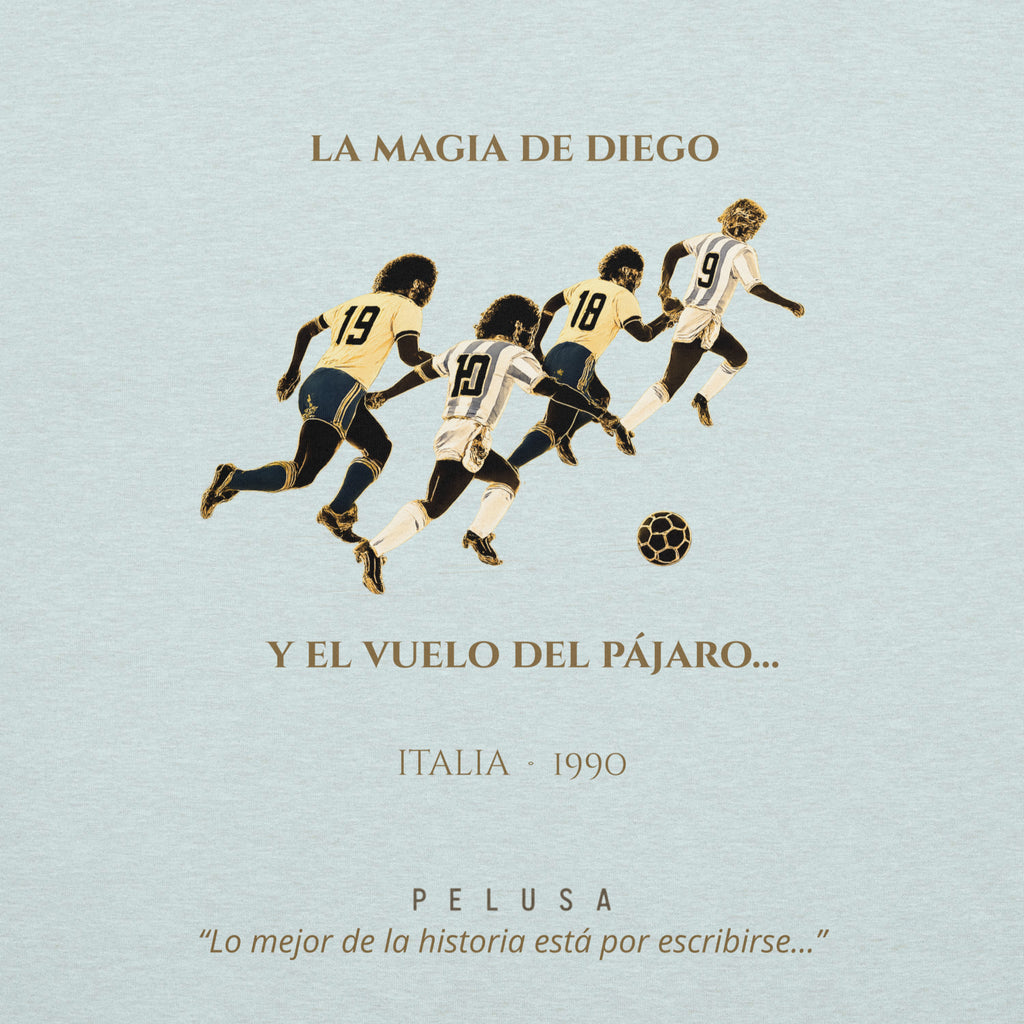 Camiseta azul claro inspirada en Argentina vs Brasil de Italia 1990, ilustración celeste