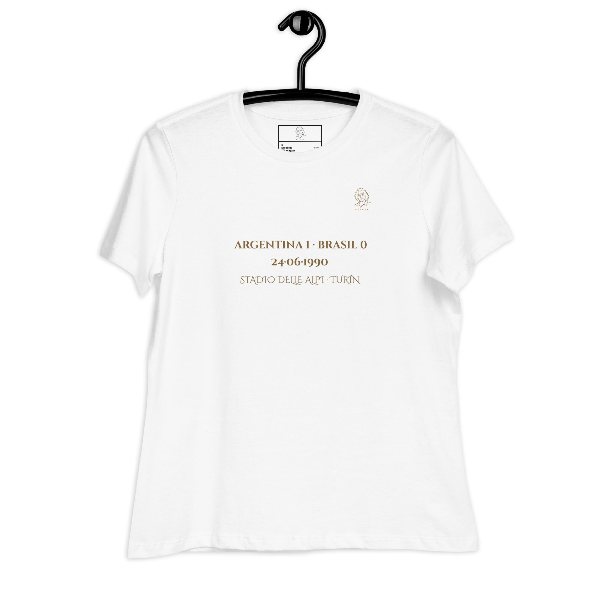Camiseta blanca con diseño La Magia de Diego Italia 1990 frontal  