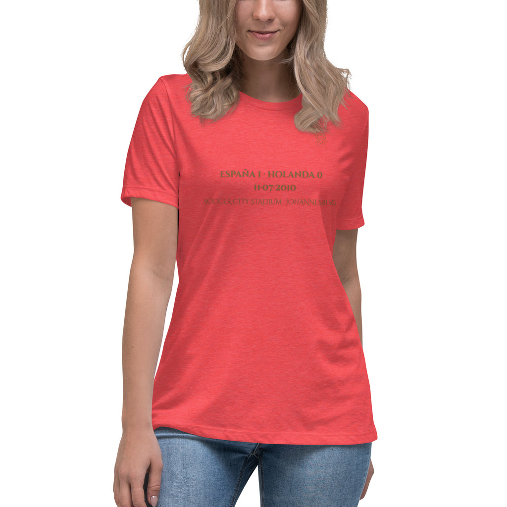 Camiseta mujer roja España Sudáfrica 2010 con diseño conmemorativo de la final del Mundial, frontal look