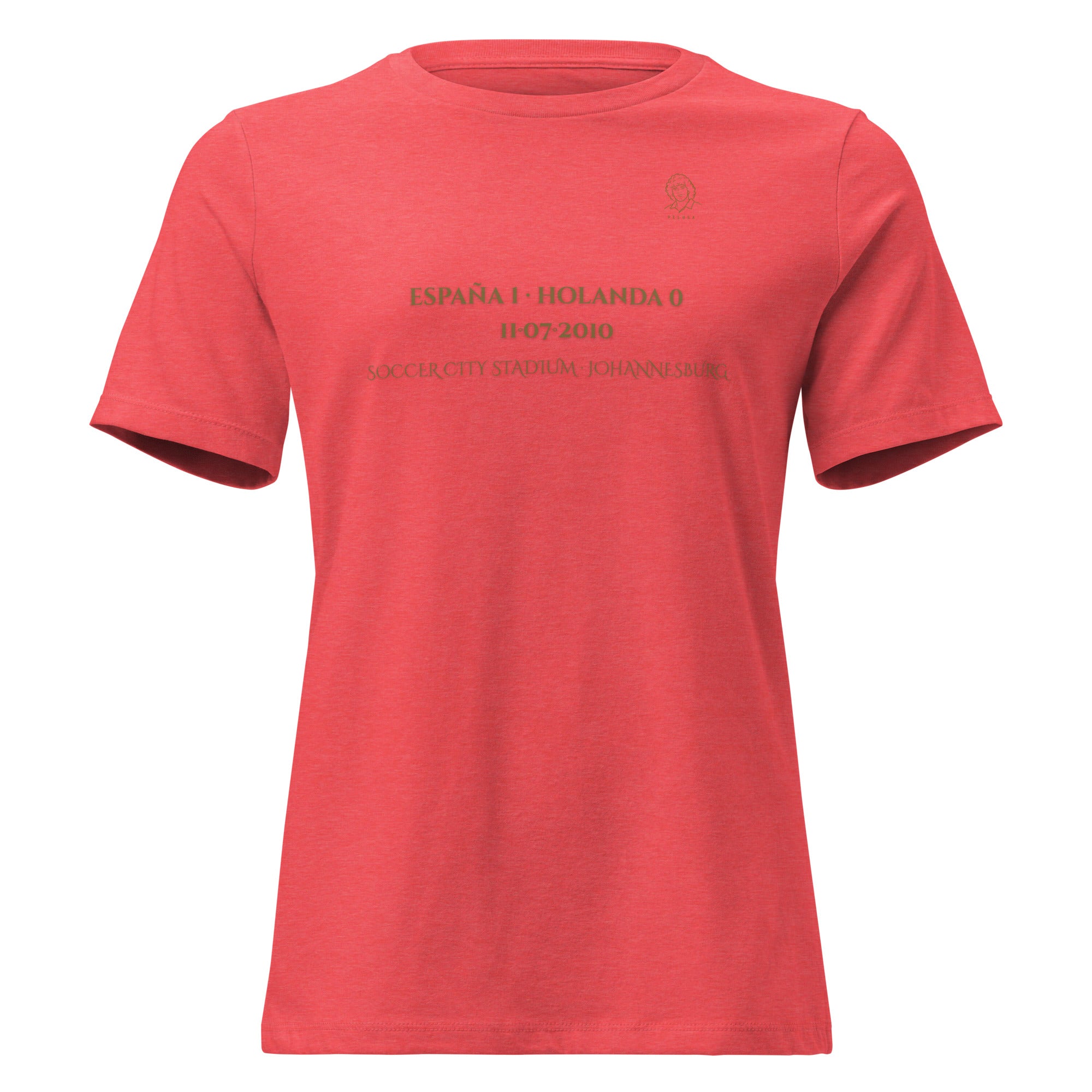 Camiseta mujer roja España Sudáfrica 2010 con diseño conmemorativo de la final del Mundial, frontal roja