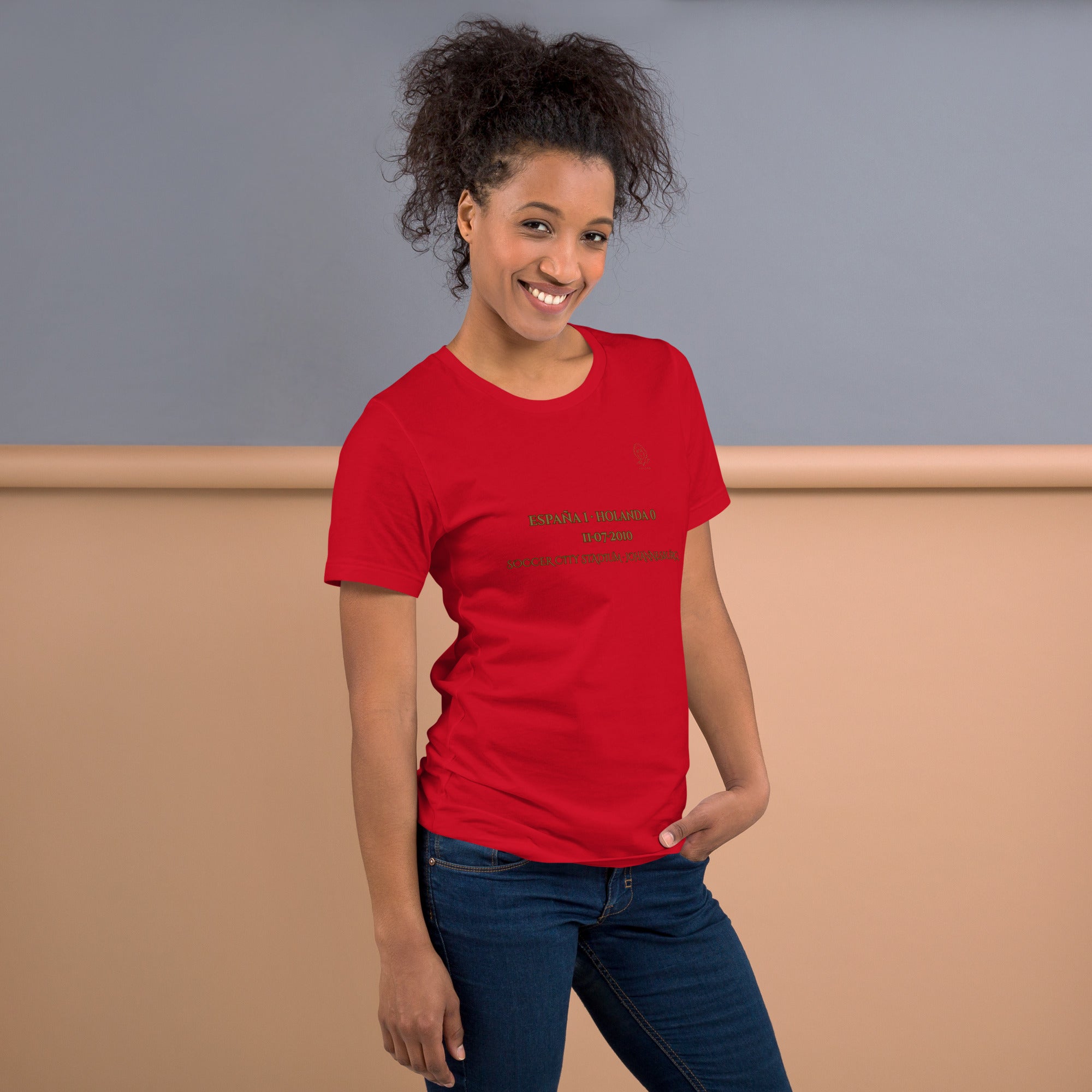 Camiseta roja  España 1 Holanda 0 Final Mundial Sudáfrica 2010 diseño completo mujer