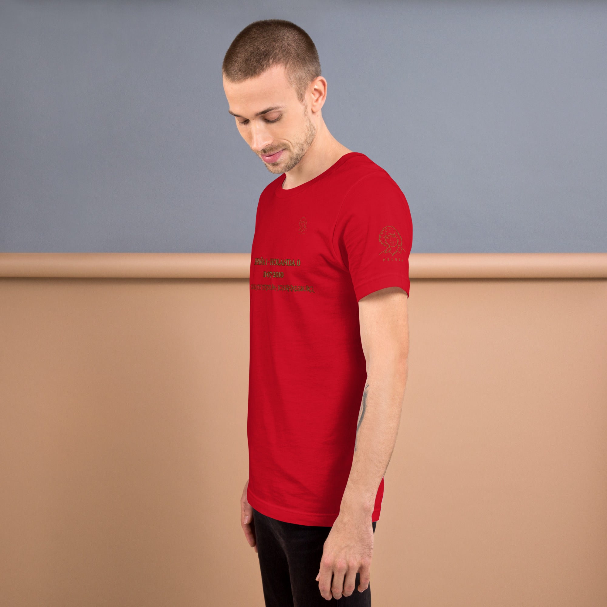 Camiseta roja  España 1 Holanda 0 Final Mundial Sudáfrica 2010 diseño lateral  