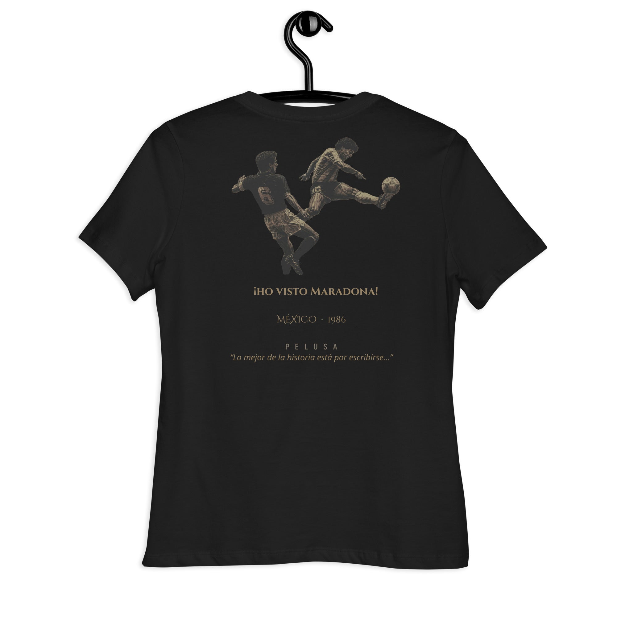 Camiseta mujer negra con diseño He Visto Maradona en la espalda